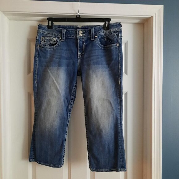 Vigoss New York Capri Jeans Womens 13/14 Thick Stitch Western Cowgirl‎ Bling - Picture 2 of 13